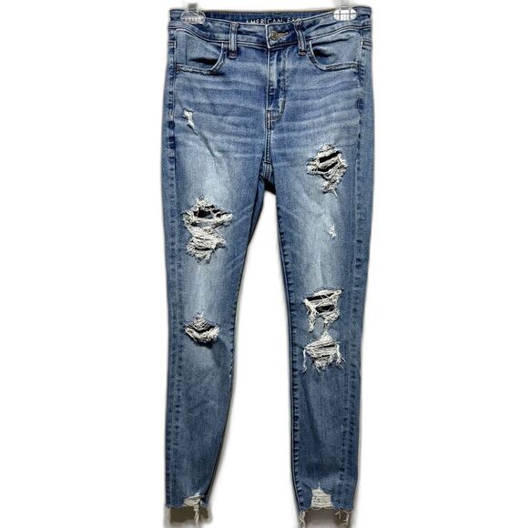 American Eagle Outfitters Denim - American Eagle Jeans Hi-Rise Jegging Stretch Skinny Light Wash Ripped Women sz 4